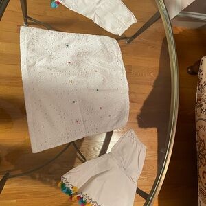 White Embroidered Women's Top with Colorful Accents and Sleeves